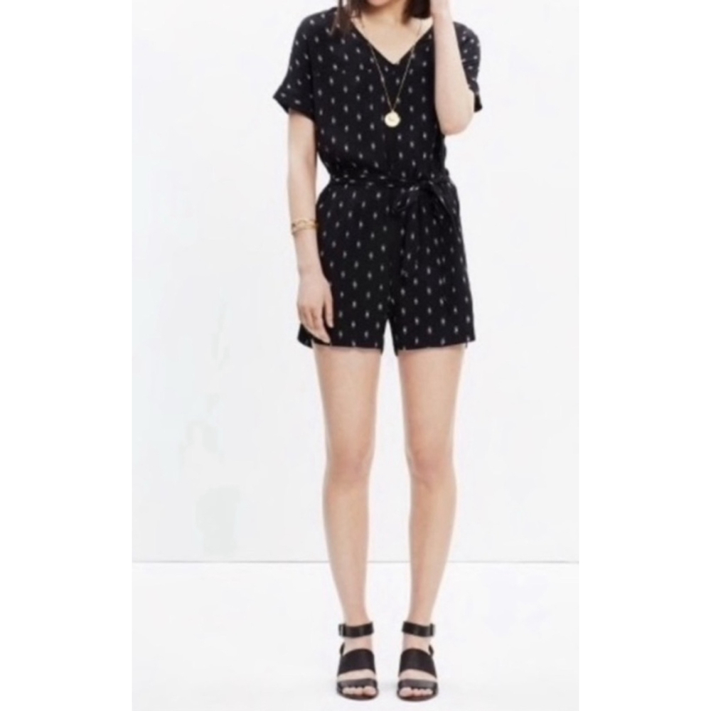 Women's Madewell Perimeter Romper Black/White Diamond Stitch Print Size S - Picture 6 of 12